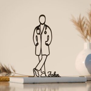 Black Personalized Healthcare Inspired Doctor Plastic Line Art Figure Custom Name Minimal Medical Professional Sculpture Artistic Decor Accent Clinic Home Office Study Table Shelf Creative Customized