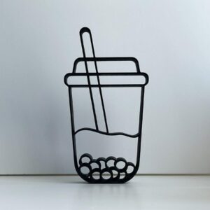 Boba Milk Tea Minimalist Line Art Sculpture Made of India Statue Perfect Abstract Decor for Home Office Shelf and Boba Shop Wall Art Gift for Tea and Boba Lovers