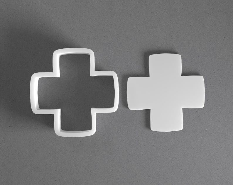 Black Chubby Plus Sign Cookie Cutter Rounded Cross Shape for Baking Fondant Biscuit Clay Jewelry Earrings Craft Tool Mirrored Pair Set Reusable Kitchen Party Decor Gift