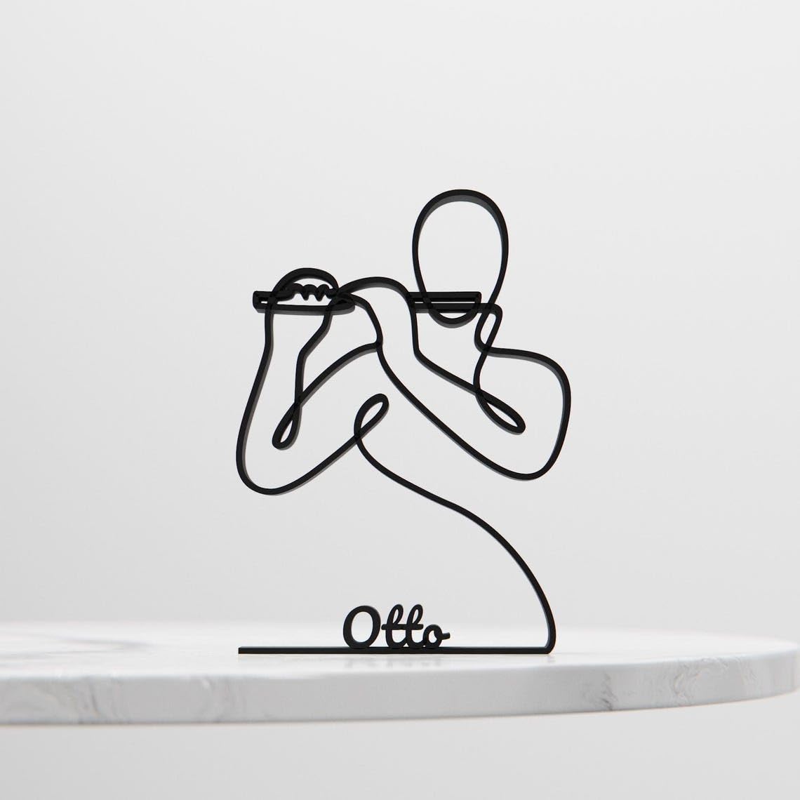 Black Piccolo Player Line Art Figure Minimal Modern Music Inspired Sculpture Creative Home Decor Accent Display Ornament for Office Studio Shelf Living Room Table and Interior Decorative Styling - Image 4