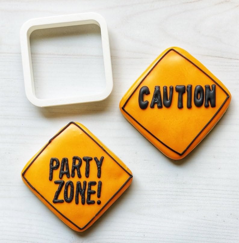 Cookie Construction Sign Cookie Cutter for Builder Theme, Road Work, Construction Party, Biscuit, Fondant, Cake Decoration, Sugar Craft, Cupcake Toppers, Made in India