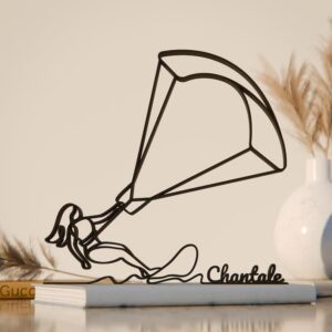 Personalized Black Female Kite Surfer Plastic Line Art Sculpture for Ocean Inspired Decor, Custom Surfer Artwork for Modern Homes, Minimalist Beach Sports Figurine Gift India