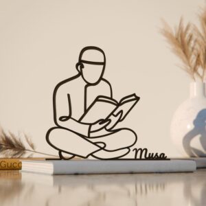 Muslim Man Plastic Line Art Figure Minimalist Human Sculpture for Home Decor Desk Shelf Decoration Cultural Faith Inspired Display for Living Room Bedroom Office Space