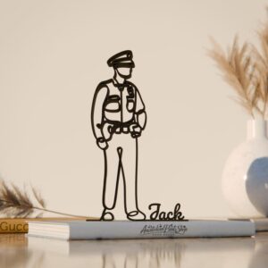 Personalized Police Officer Service Line Art Figure Plastic Custom Name Decor Gift Minimal Home Office Study Room Display Sculpture for Shelf Desk Respectful Tribute India