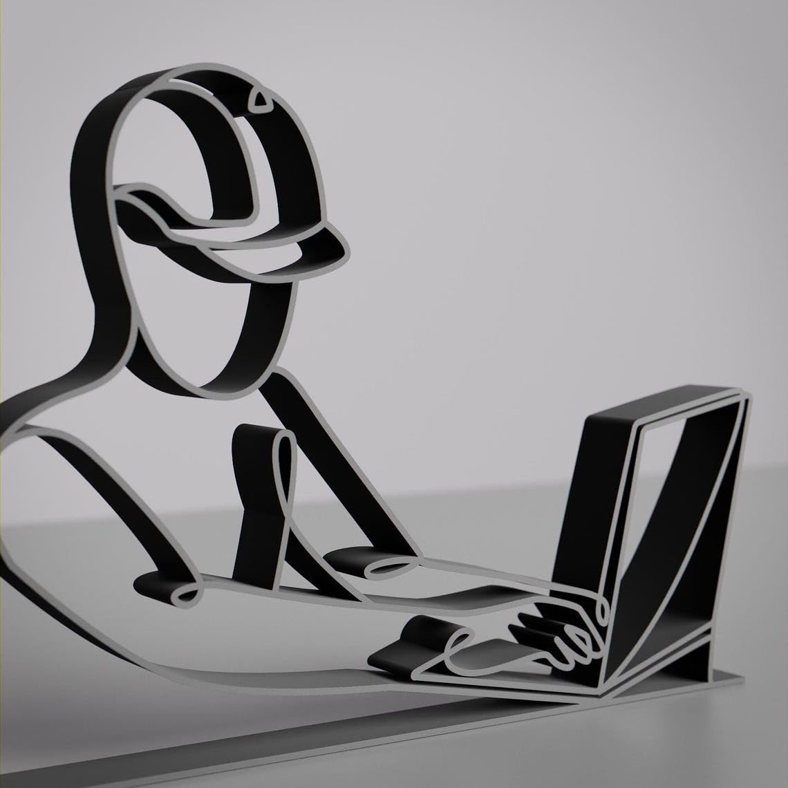 Black Computer Engineer Plastic Line Art Figure Modern Tech Inspired Sculpture Creative Desk Decor Artistic Home Office Display For Programmers Developers Coders Students Computer Science - Image 3