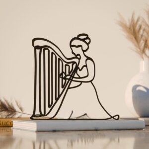 Harp Player Plastic Line Art Music Figure Minimalist Sculpture for Home Office Desk Decor Artistic Instrument Theme Shelf Display for Modern Interiors