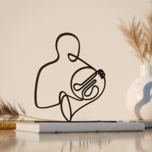 Black Artistic French Horn Player Plastic Line Art Figure Creative Decor Sculpture Stylish Accent for Living Room Office Studio Shelf Table Display Unique Gift Music Lovers and Interior Design India