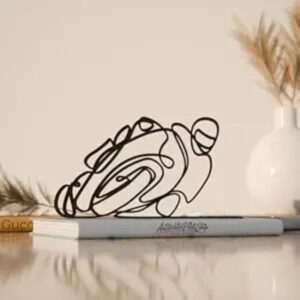Motorbiker Line Art Figure Plastic Home Decor Sculpture for Bike Lovers Minimalist Rider Display for Living Room Office Desk Shelf Table Modern Motorsport Art Accent India