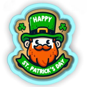 Happy St Patricks Leprechaun Cookie Cutter Black cookie Stamp and Stencil Set for Irish Holiday Baking, Shamrock Clover Cookie Mold, St Patricks Day Sugar Fondant Cutter, Lucky Party F