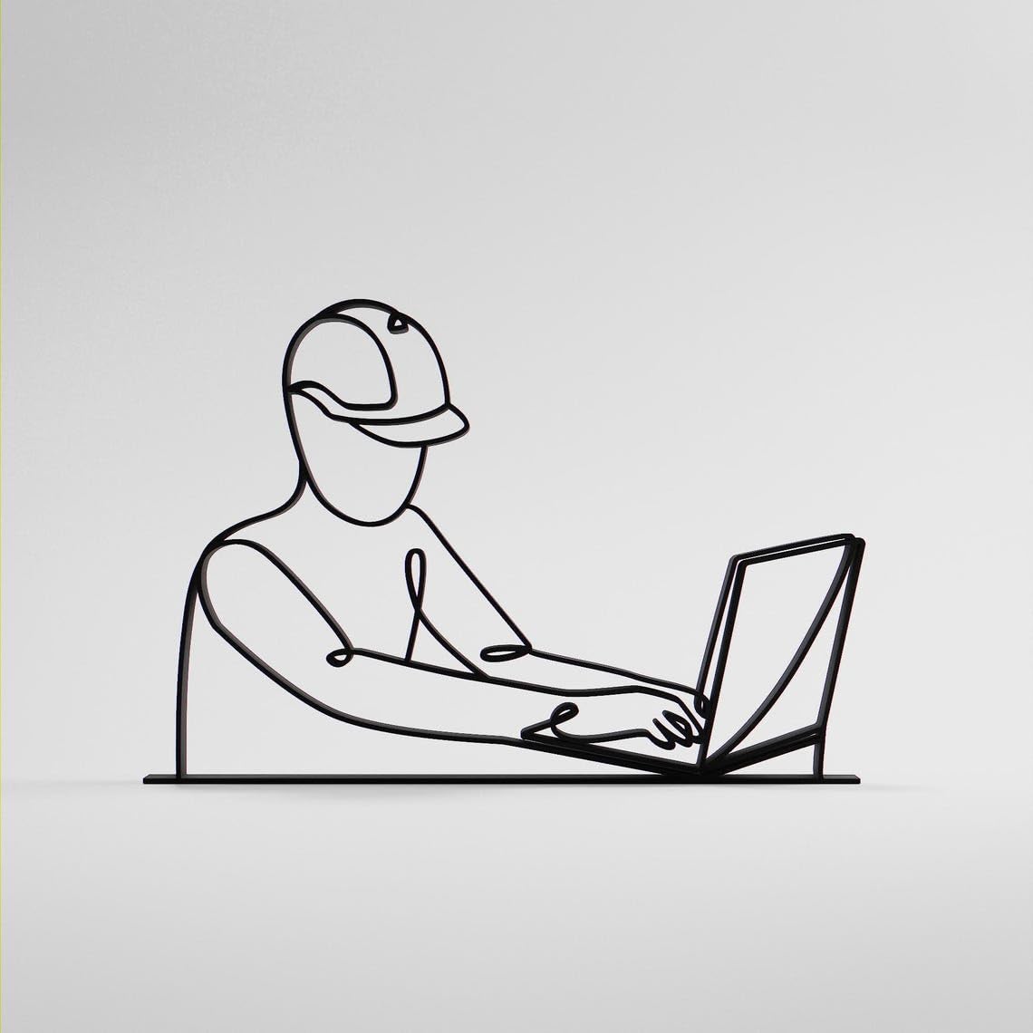 Black Computer Engineer Plastic Line Art Figure Minimal Tech Inspired Sculpture Creative Desk Display Modern Home Office Decor Artistic Interior Accent For Coders Programmers Developers Computer - Image 7