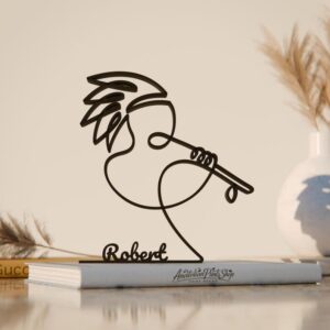 Black Native American Flute Player Line Art Figure Minimal Modern Music Sculpture Creative Decorative Accent for Home Office Studio Shelf Table Display Living Room Interior and Contemporary Styling