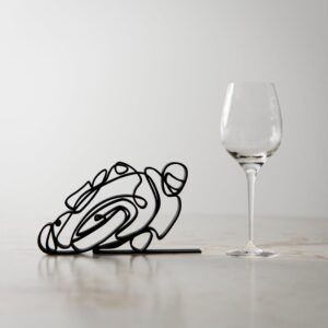 Custom Royal Motorbiker Line Art Sculpture - Minimalist Home Office Decor & Personalized Gift