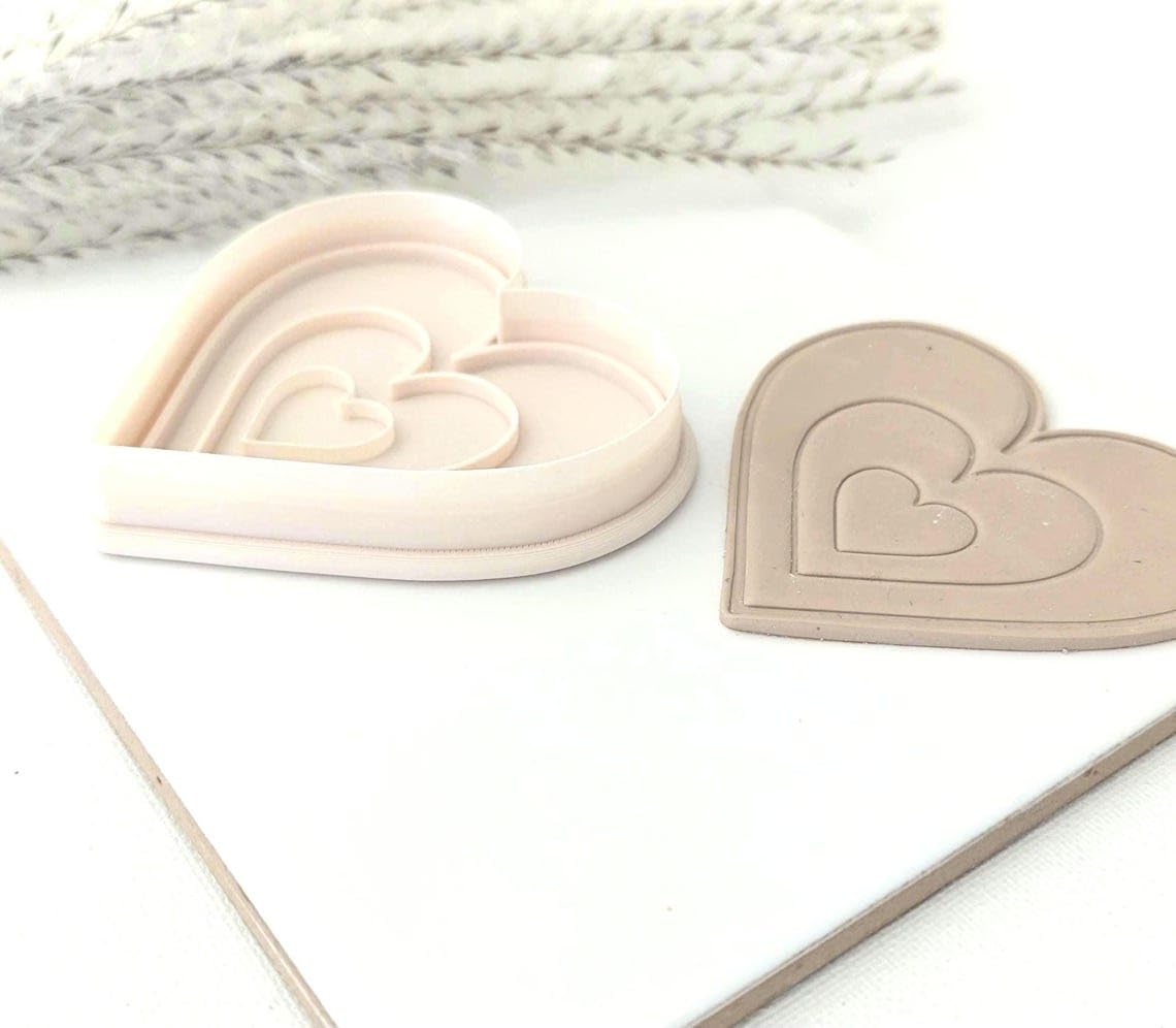 Triple Heart Stamp Cookie Cutter Combo for Valentine Baking Heart Shape Cookie Dough Fondant Cutter Set for Clay Biscuit Pastry Decorating and Polymer Clay Craft Mold for Handmade - Image 3