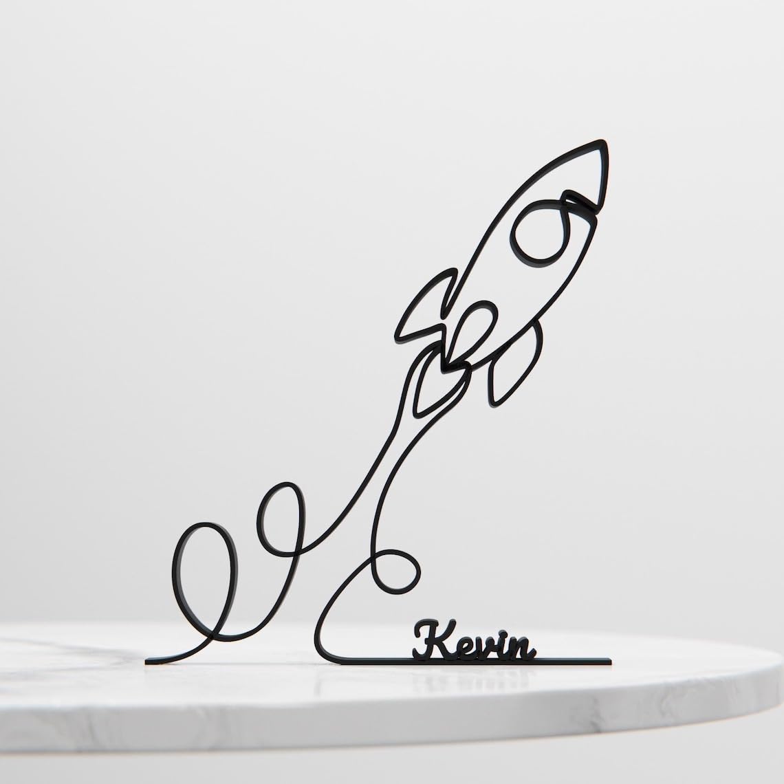 Black Launching Rocket Plastic Line Art Figure Modern Space Inspired Sculpture Creative Home Office Desk Shelf Display Accent for Astronomy Enthusiasts Science Students and Minimal Interior Decor - Image 4
