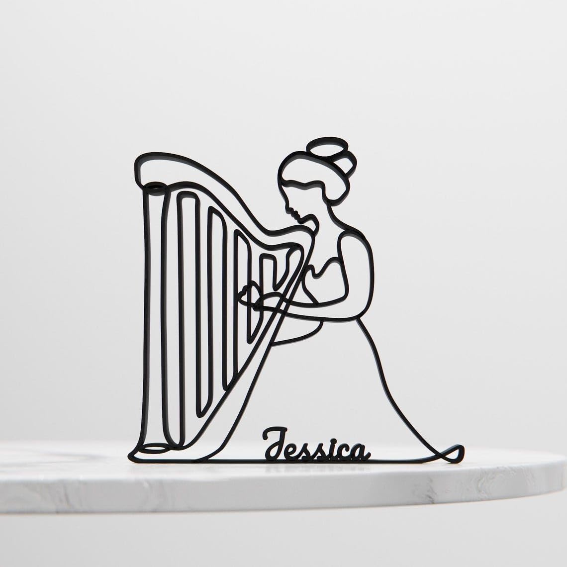 Personalized Harp Player Plastic Minimal Line Art Sculpture Custom Name Music Decor Figure for Desk Shelf Living Room Thoughtful Personalized Gift - Image 4