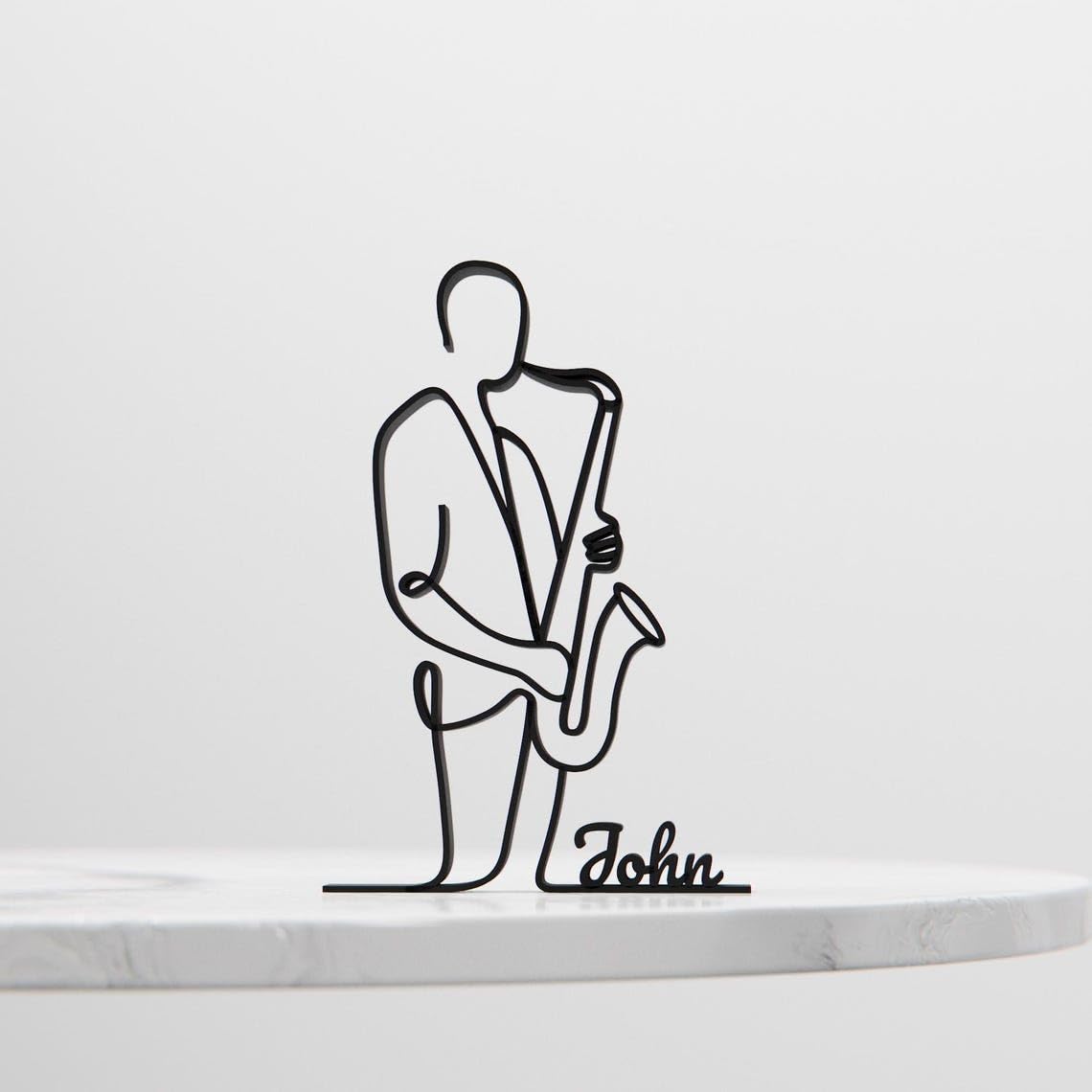 Personalized Saxophonist Plastic Line Art Musician Figure Minimalist Sculpture with Custom Name for Home Office Desk Decor Shelf Display - Image 4