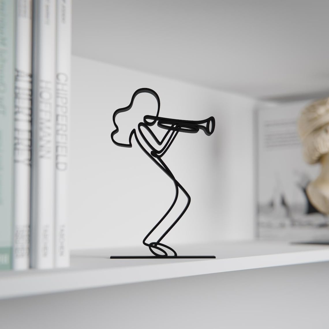 Female Trumpeter 02 Plastic Minimal Line Art Sculpture Music Decor Figure for Living Room Desk Shelf Artistic Instrument Theme Gift for Modern Home Office Styling - Image 5