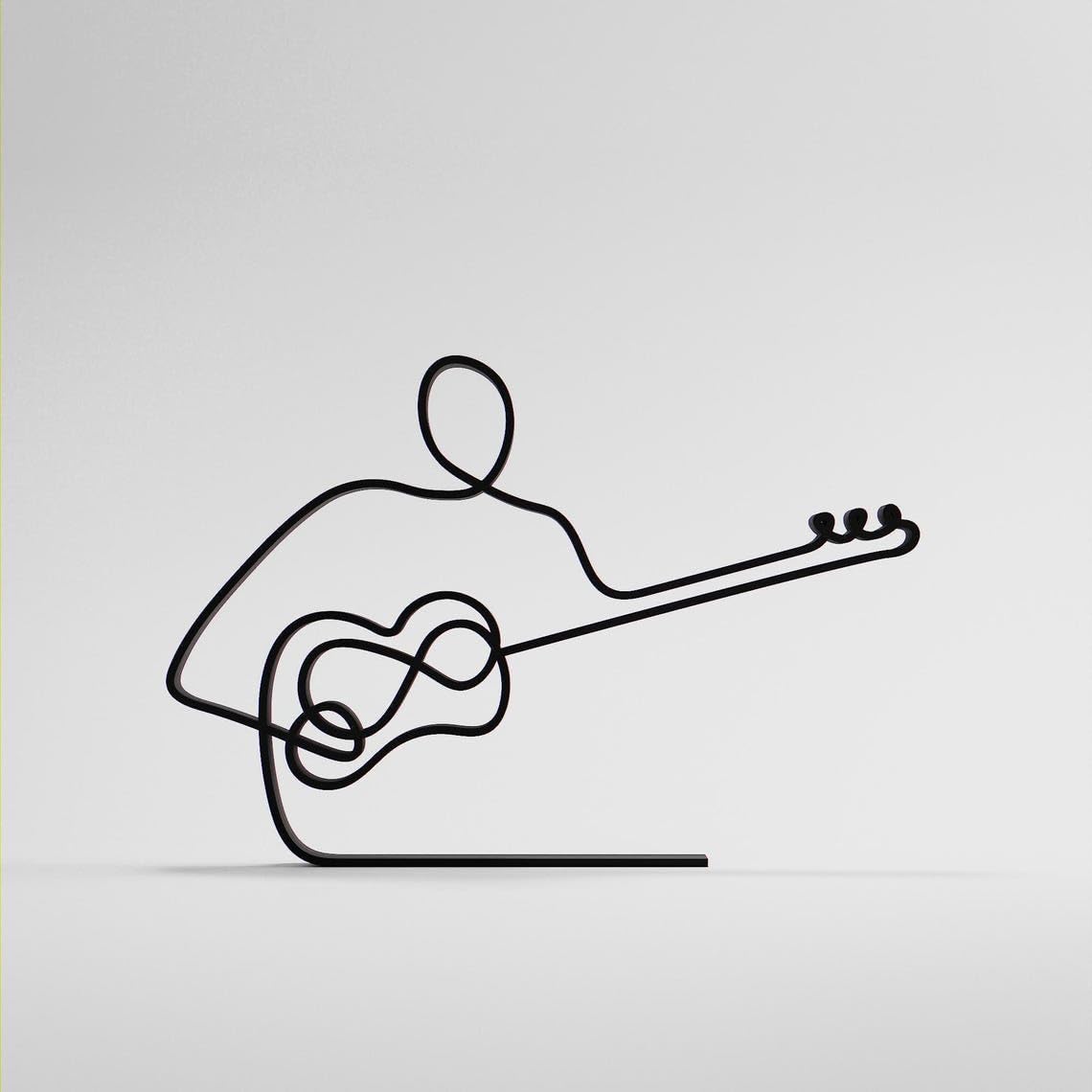Black Tar Player Plastic Line Art Figure Modern Musician Sculpture Artistic String Instrument Decor Creative Home Office Shelf Table Display Accent for Music Lovers Minimalist Interior Styling - Image 6
