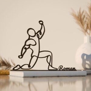 Personalized Wrestler Inspired Line Art Figure Plastic Name Display Decor Gift for Fitness Lovers Home Office Desk Shelf Minimal Modern Strength Art India