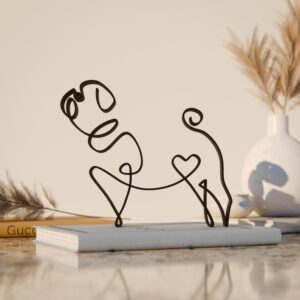 Pug Dog Line Art Figure Plastic Dog Home Decor Sculpture for Dog Lovers Minimalist Pet Display for Living Room Office Desk Shelf Table Daily Decorative Accent India
