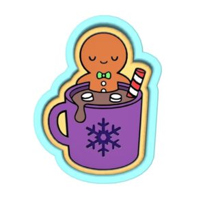 Gingerbread Hot Coco Tub Cookie Cutter Black cookie Stamp and Stencil Set for Holiday Cookies, Festive Hot Chocolate Cup Fondant Cutter, Sugar Cookie Mold, Dessert Decorating Supplies