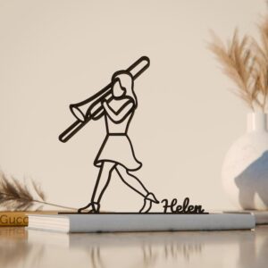 Customized Black Female Trombone Player Plastic Line Art Sculpture for Music Enthusiasts, Personalized Jazz Artwork for Home and Office, Elegant Decorative Musician Figurine India