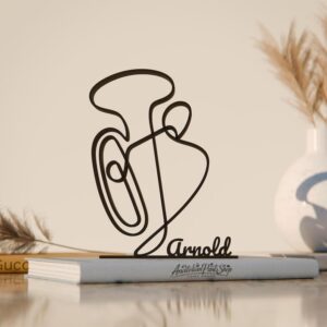 Black Personalized Tuba Player Line Art Figure Custom Name Modern Brass Musician Sculpture Artistic Minimal Home Office Decor Creative Table Shelf and Studio Display Accent for Music Enthusiasts