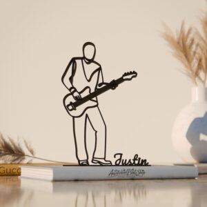 Personalized Bass Guitarist Line Art Figure Plastic Name Music Decor Gift Idea Minimal Art Statue for Desk Shelf Home Office Display Musician Inspired India