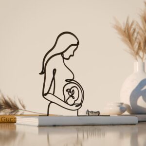 Black Pregnant Mom Line Art Sculpture Minimal Modern Maternity Decor Artistic Expecting Mother Figure for Home Office Desk Shelf Display Soft Contemporary Interior Styling Artwork India