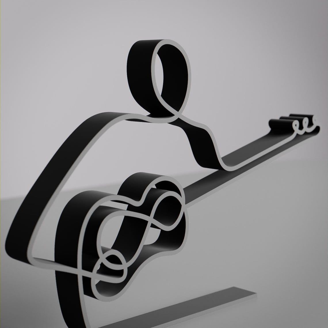 Black Tar Player Plastic Line Art Figure Modern Musician Sculpture Artistic String Instrument Decor Creative Home Office Shelf Table Display Accent for Music Lovers Minimalist Interior Styling - Image 3