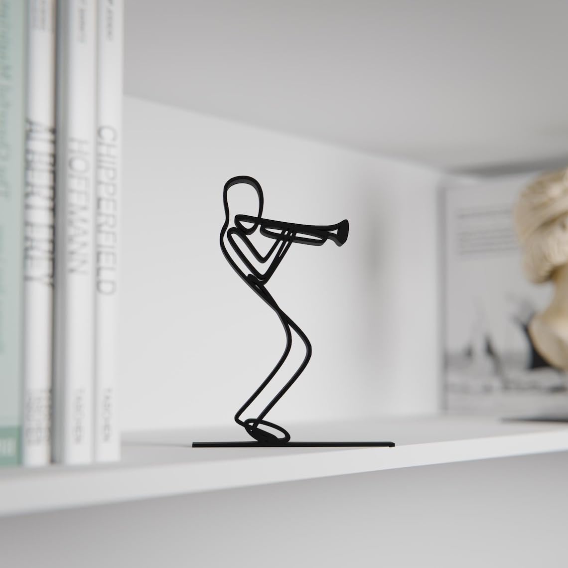 Black Trumpeter Plastic Line Art Figure Artistic Minimal Musician Sculpture Modern Jazz Inspired Home Decor Creative Music Theme Display Accent for Living Room Office Studio Table Shelf - Image 5