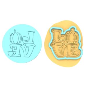 Love Pumpkin Cookie Cutter Black cookie Debosser Stamp and Stencil Set for Fall Cookies, Thanksgiving Baking Tools, Autumn Fondant Cutter, Halloween Sugar Cookie Mold, Dessert Decorati