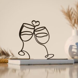 Black Wine Glasses Plastic Line Art Sculpture for Modern Home Decor, Minimalist Romantic Artwork for Couple Spaces, Perfect Table Ornament and Anniversary Gift for Lovers India