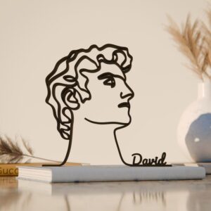 Personalized Michelangelo David Plastic Line Art Figure Custom Name Minimalist Classical Sculpture for Home Decor Desk Shelf Living Room Bedroom Office Interior Display