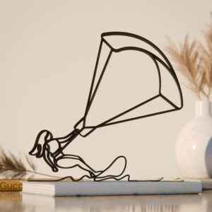 Black Female Kite Surfer Plastic Line Art Sculpture for Coastal Home Decor, Modern Minimalist Surfing Artwork for Beach Lovers, Ocean Sports Inspired Decorative Figurine India