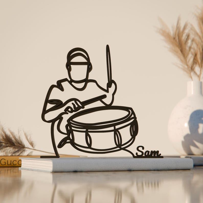 Personalized Snare Drummer Minimal Line Art Figure Plastic Name Music Decor Gift for Desk Shelf Home Office Modern Interior Art Display India