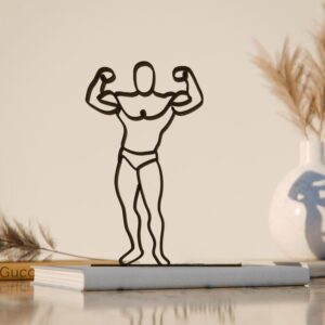 Black Body Builder Plastic Line Art Figure Modern Fitness Theme Sculpture Minimalist Gym Inspired Home Office Decor Display for Athletes Trainers Workout Enthusiasts Muscle Building Lifestyle