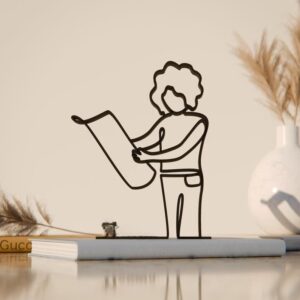 Black Architecture Theme Plastic Line Art Figure Female Architect Inspired Modern Sculpture Minimal Home Office Decor Artistic Shelf Table Display Creative Studio Decoration Unique Gift for Design