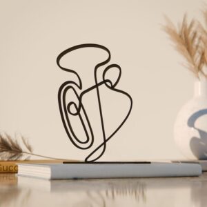Black Tuba Player Line Art Figure Artistic Modern Musician Sculpture Brass Instrument Inspired Minimal Decor Accent for Home Office Studio Table Shelf and Interior Display Spaces