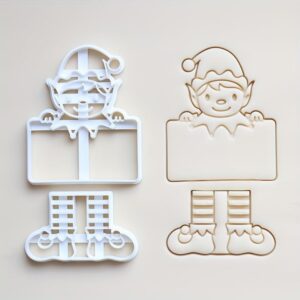 Elf with Sign Cookie Cutter � Cookie Fondant & Biscuit Mold for Christmas Baking, Cake Decoration & DIY Crafts | Holiday Plaque Cutter for Writing Names & Messages on Festive Treats