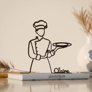 Female Chef Plastic Line Art Figure Minimalist Cooking Sculpture for Home Decor Kitchen Shelf Desk Restaurant Counter Office Inspired by Culinary Passion and Skill