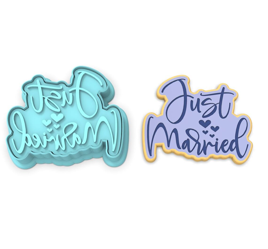 Black Just Married Cookie Cutter Plastic Outline Stamp and Stencil for Wedding, Engagement, Bridal Shower, and Anniversary Cookies Fondant Pastry Biscuit Decorating Tool India - Image 2