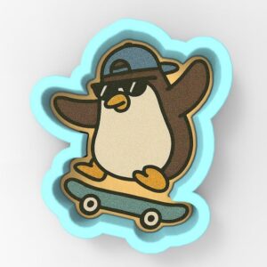 Penguin Skateboard Black Cookie Cutter Stamp Stencil Cookie Baking Tool for Animal Theme Cookies Winter Sports Party Treats Birthday Holiday Dessert Table Decorations Creative Baking S