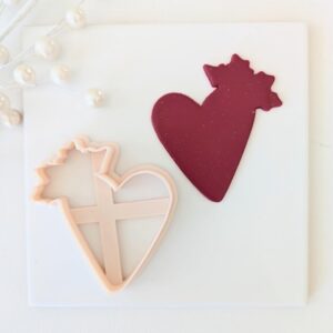 Christmas Heart with Holly Cookie Cutter for Holiday Baking and Crafts Polymer Clay Cutter for Heart Shaped Clay Earrings Fondant Cookies Tree Decorations and Festive Art Projects