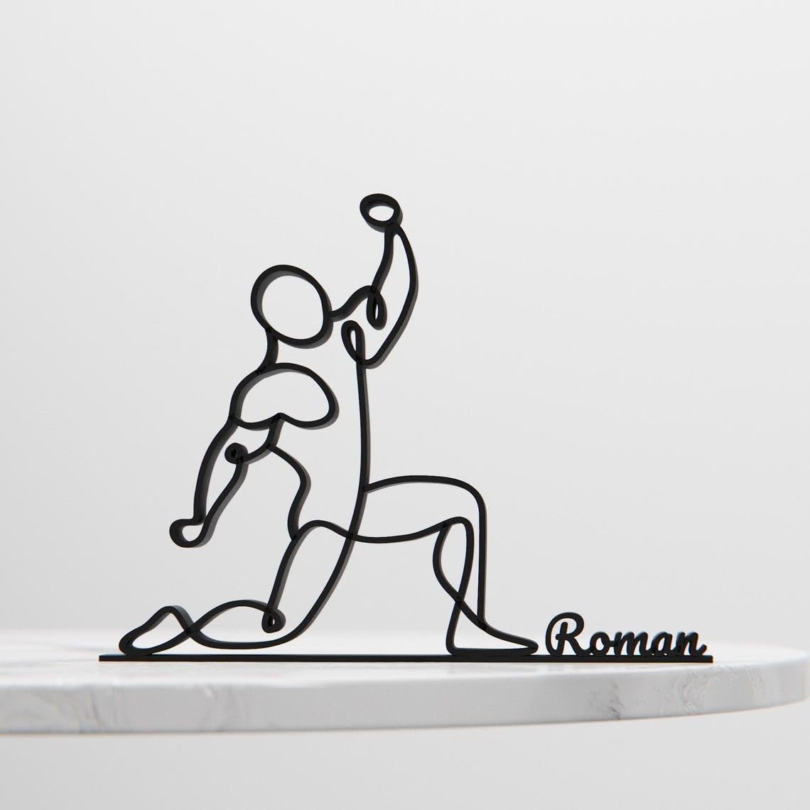 Personalized Wrestler Line Art Decor Figure Plastic Custom Name Statue for Desk Shelf Home Office Strength Training Inspired Modern Interior Display Gift India - Image 4