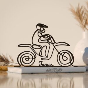 Dirtbiker Personalized Line Art Figure Plastic Minimal Home Decor with Name Detail for Bike Enthusiasts Office Desk Shelf Living Room Table Display Artistic Gift India