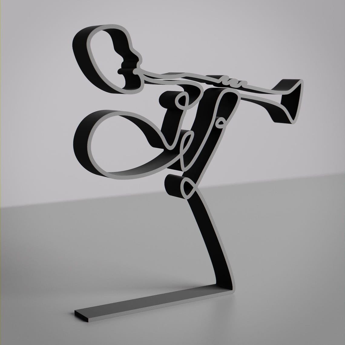 Black Personalized Clarinet Player Plastic Line Art Figure Custom Text Musician Sculpture Modern Clarinet Decor Creative Instrument Accent Home Office Studio Shelf Table Living Room - Image 3