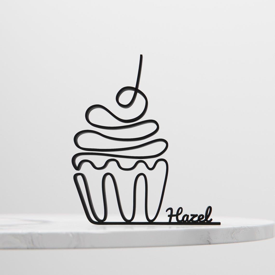 Personal Name Cupcake Line Art Figure Plastic Home Decor Sculpture Custom Dessert Inspired Minimal Decorative Accent for Kitchen Dining Office Shelf Table Daily Use Gift - Image 4