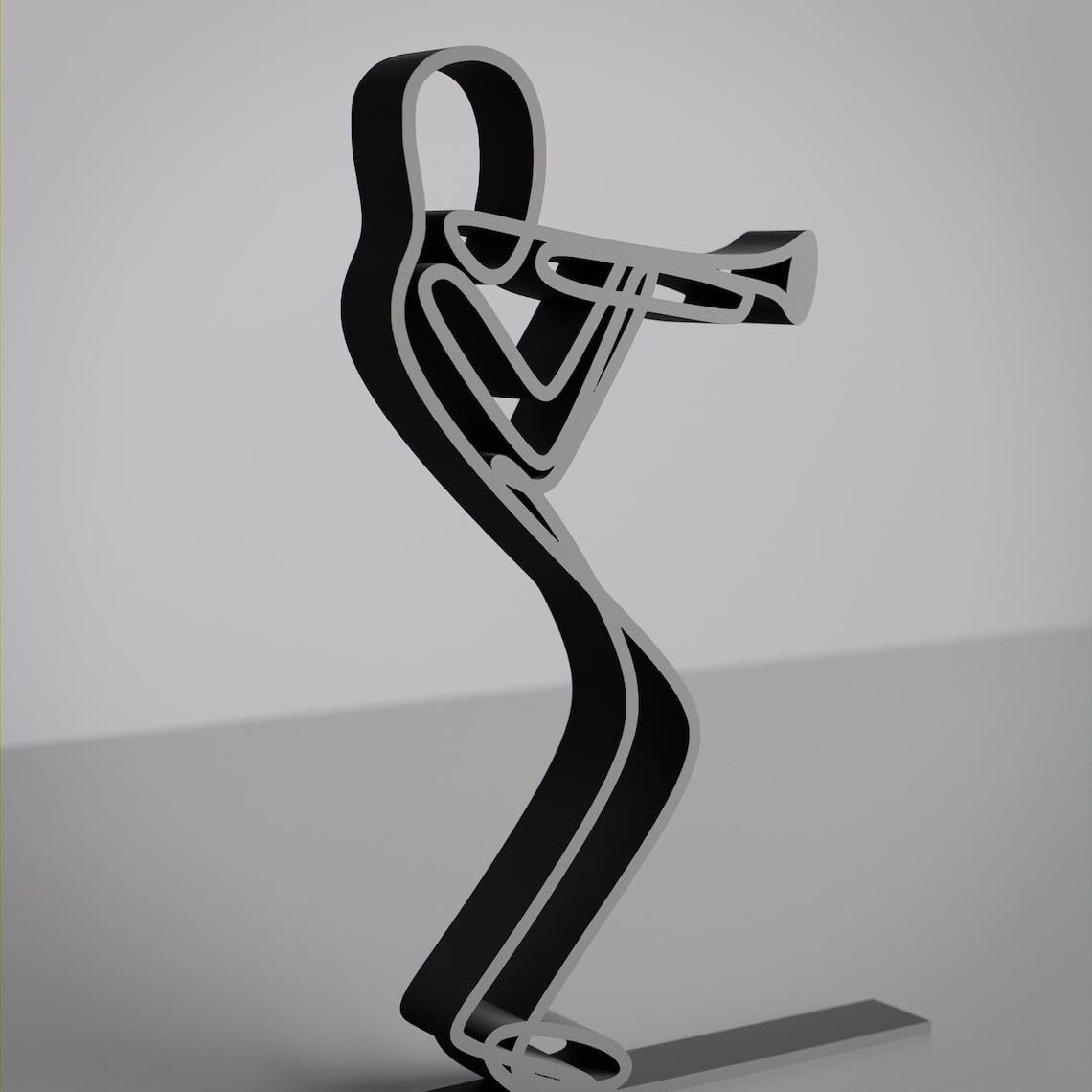 Black Trumpeter Plastic Line Art Figure Artistic Minimal Musician Sculpture Modern Jazz Inspired Home Decor Creative Music Theme Display Accent for Living Room Office Studio Table Shelf - Image 3