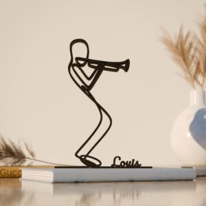 Black Custom Name Trumpeter Plastic Line Art Sculpture Personalized Musician Figurine Modern Minimal Jazz Inspired Decor Creative Gift Custom Home Display Accent for Bedroom Office Living Room Shelf